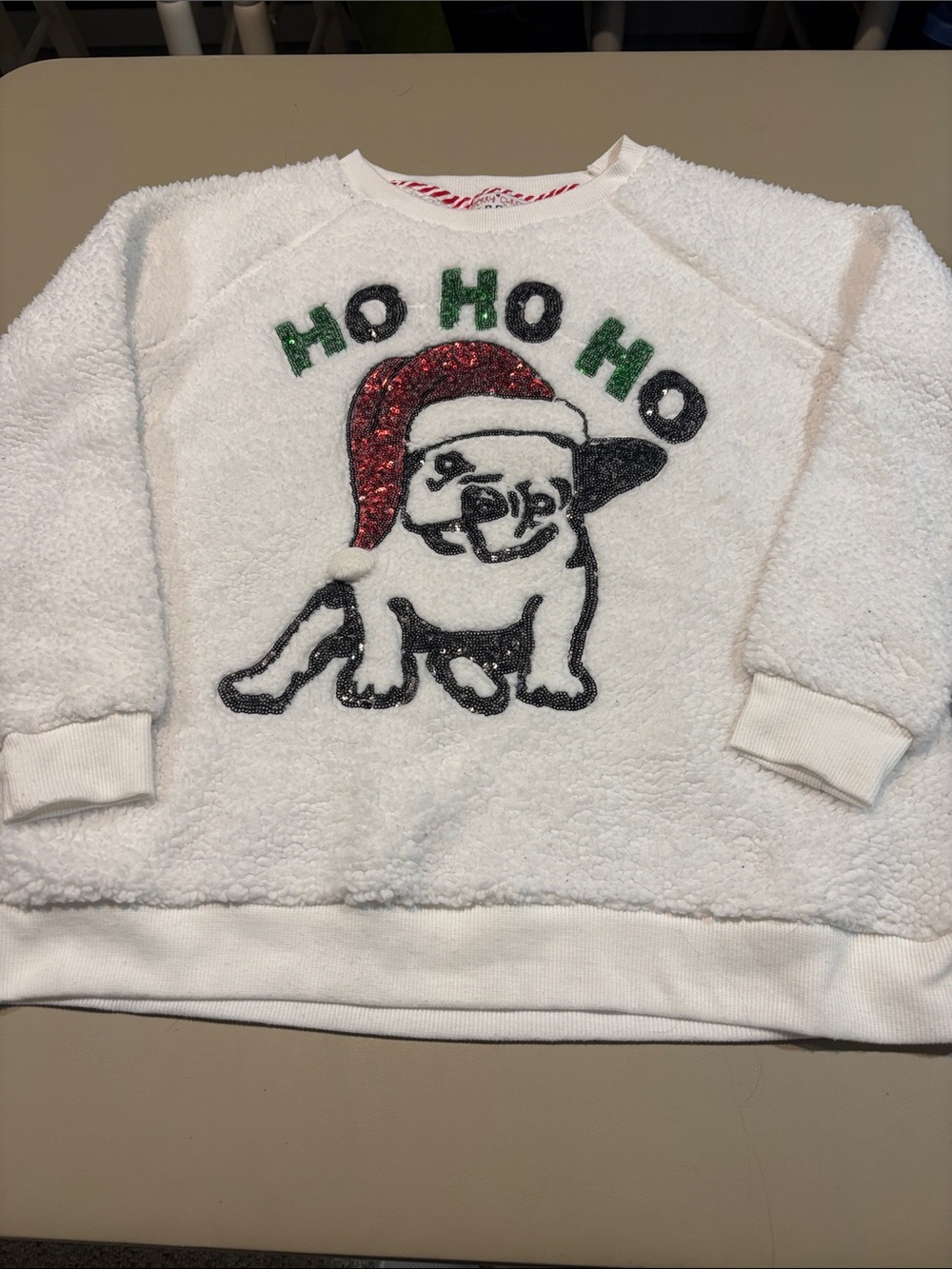 White Holiday Pullover Sweatshirt with Festive Puppy